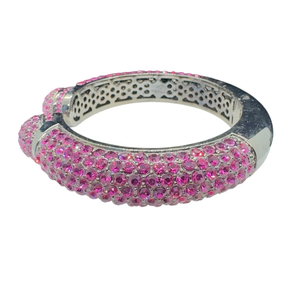Vintage Joan Boyce "Kissable" Fuchsia/Pink Pave Crystal Cuff Bracelet - Picture 8 of 14